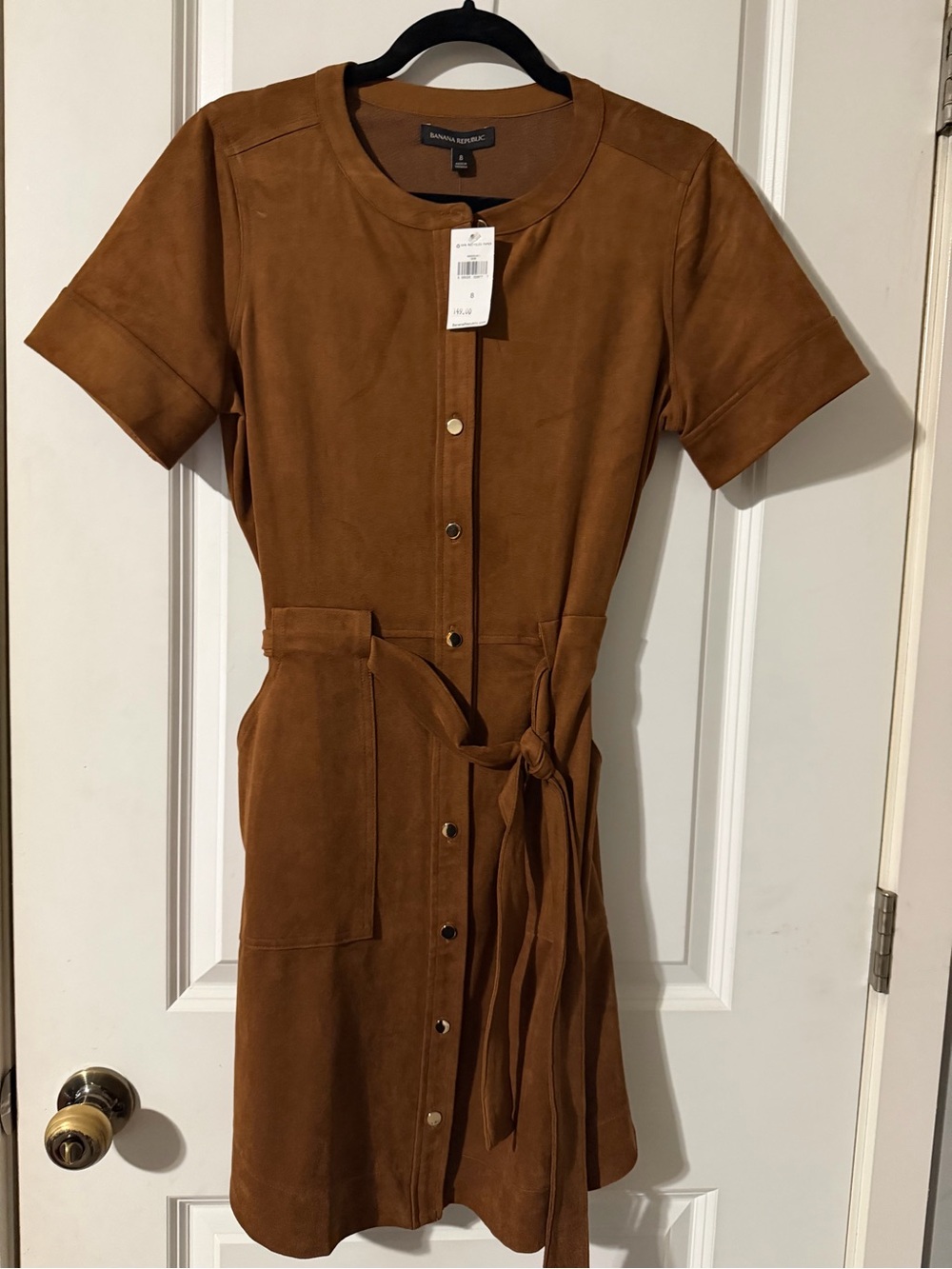 Banana Republic Brown Suede Button-Front Tie-Waist Dress